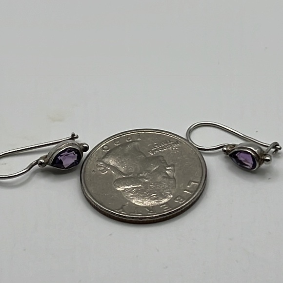 AMETHYST AND STERLING SILVER EARRINGS .75” LONG - Picture 5 of 6
